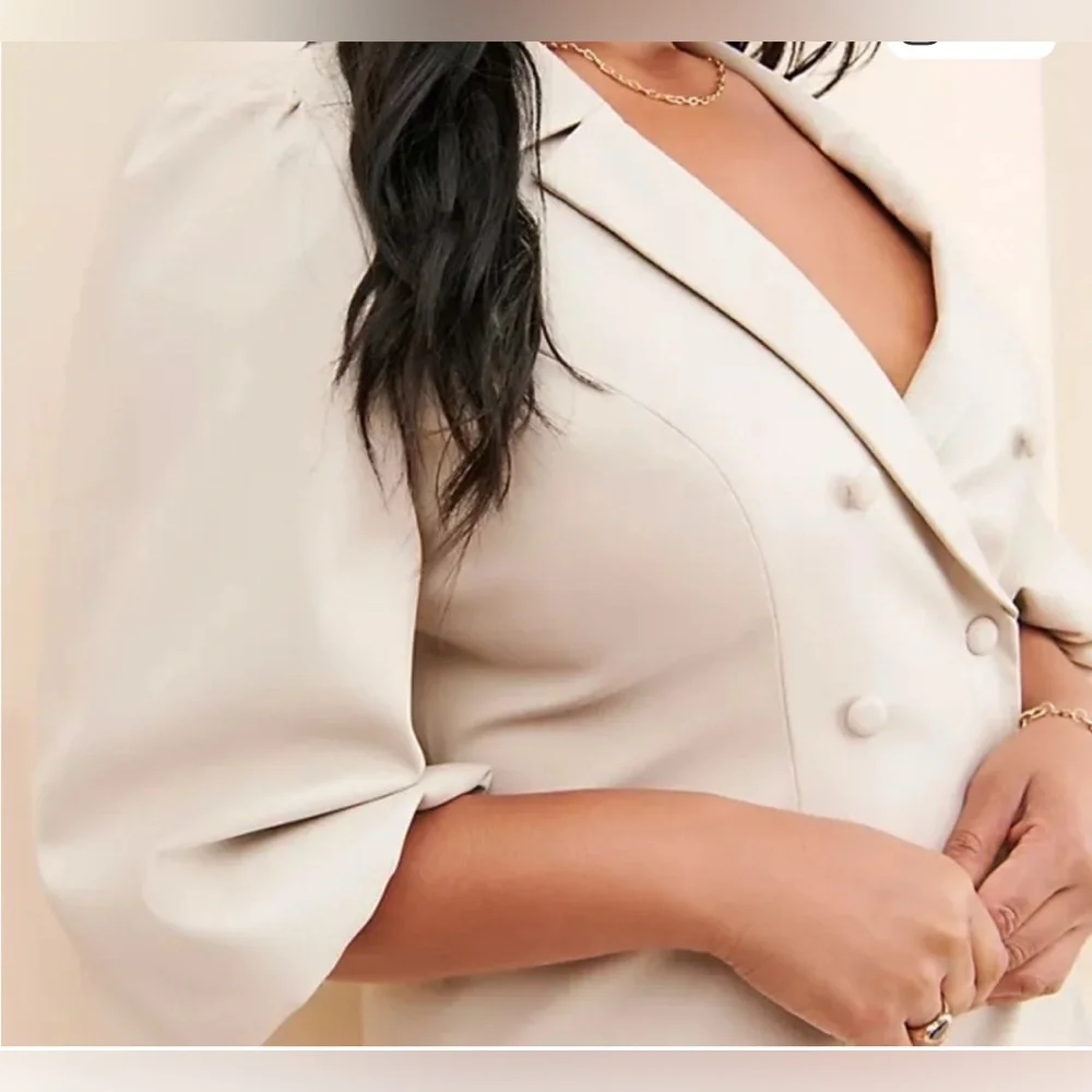 Anthropologie Awaylee vegan leather coat/ jacket w/ balloon sleeves Cream. S-XS - Picture 3 of 16